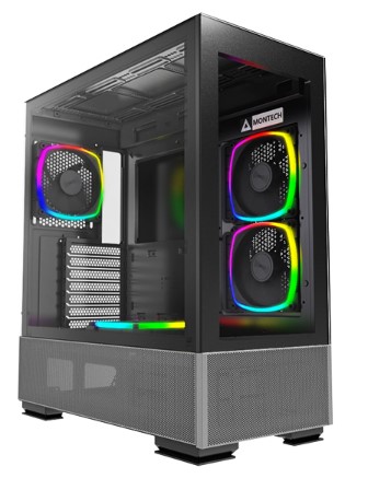 Корпус ATX Montech SKY TWO BLACK без БП, боковая панель из закленного стекла, 2*USB 3.2, USB Type-C, audio