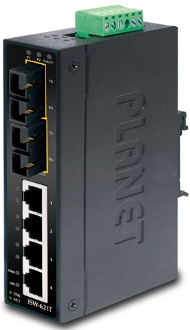 Коммутаторы Planet  Xcom-Shop Коммутатор Planet ISW-621TS15 IP30, неуправляемый, промышленный, 4х10/100Base-TX auto-negotiation порта и 2 порта 100Base-FX multi-mode SC интерфейсам