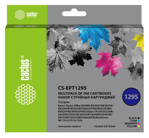 Картридж Cactus CS-EPT1295 черный/голубой/желтый/пурпурный (45мл) для Epson B42/BX305/BX305F/BX320/BX525/BX625