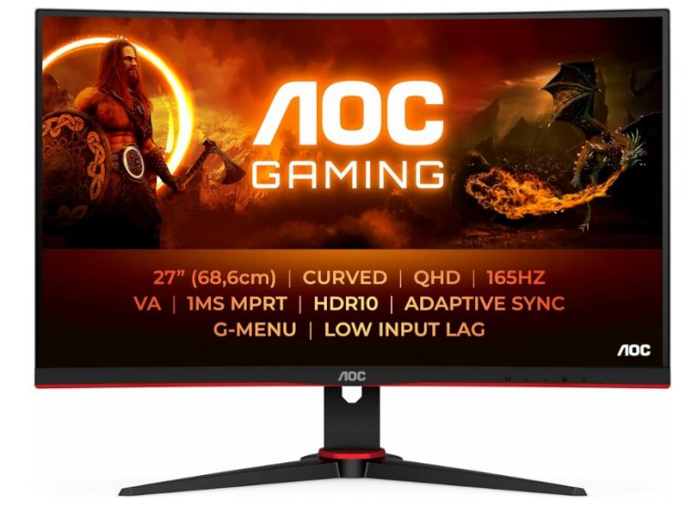 Монитор AOC CQ27G2SE 2560x1440 WLED, 16:9, VA, 250cd, 3000:1, 80M:1, 4ms, 178/178, 2*HDMI, DP, 165Hz, curved 1500R, tilt, swivel, VESA 100x100, black-