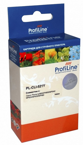  Картридж струйный ProfiLine PL-CLI-521Y-Y Картридж PL-CLI-521Y для принтеров Canon Pixma IP3600/IP4600/MP540/MP550/MP620/MP630/MP980 с чипом водн Prof