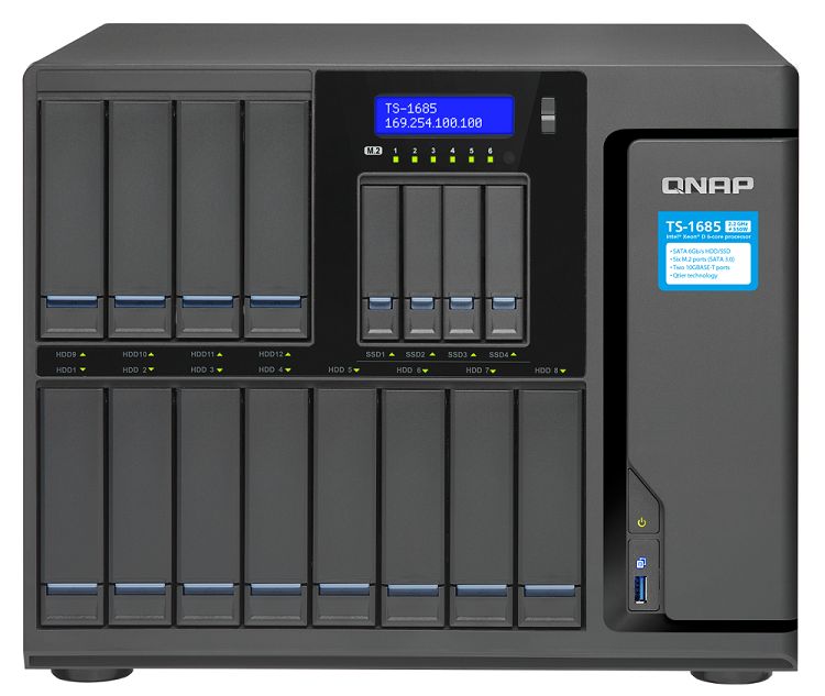 Сетевой RAID-накопитель QNAP TS-1685-D1531-16G NAS, 16-tray w/o HDD (12 x 2.5/3.5 and 4 x 2.5 SSD slot), 6xM.2 Slot, 6-core Intel Xeon D-1531, 2.2