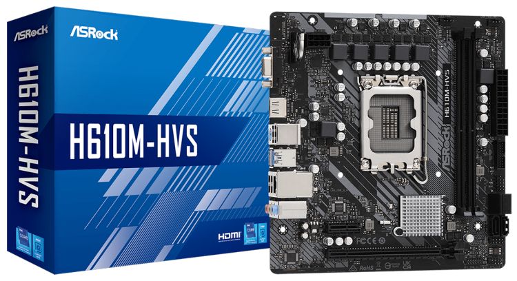 Материнская плата mATX ASRock H610M-HVS LGA1700, H610, 2*DDR4(3200), 4*SATA 6G, 2*PCIE, 7.1CH, Glan, 2*USB 3.2, HDMI