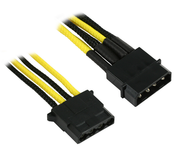 Разветвитель Nanoxia NX4PY2ESG 4-pin MOLEX в 2 х 4-pin MOLEX, 20см, индивидуальная оплетка, черный/желтый