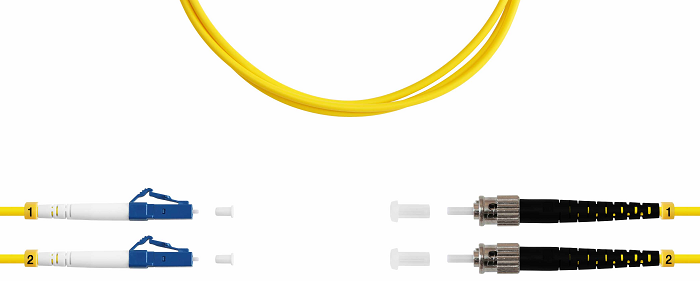 Патч-корд волоконно-оптический TELCORD ШОС-2x3.0-2LC/U-2ST/U-SM-1м-LSZH-YL duplex LC/UPC-ST/UPC, SM 9/125 (G652D), 3.0 мм, LSZH, 1м