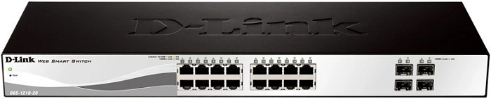 Коммутатор управляемый D-link DGS-1210-20/F2A 16 10/100/1000Base-T ports and 4 1000Base-T/SFP combo-ports.8K Mac address, 802.3x Flow Control, 256 of