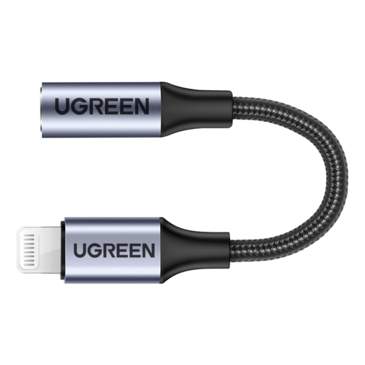 Кабель интерфейсный UGREEN 30756 Lightning M/F aluminum shell, 10 см, черный