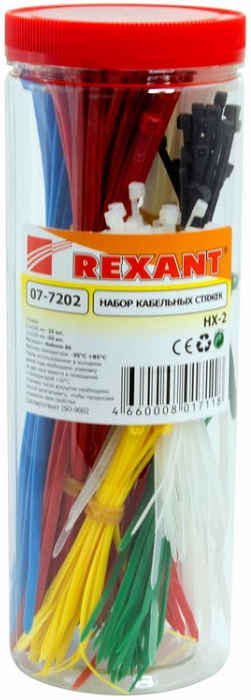 Набор Rexant 07-7202 стяжек нейлоновых 100, 200 мм, цветные, НХ-2 (тубус 300 шт)
