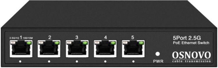  Коммутатор OSNOVO SW-5D-1 2.5G Ethernet на 5 RJ45 портов. Порты: 5 x 2.5G (10/100/1000/2500Base-TX)