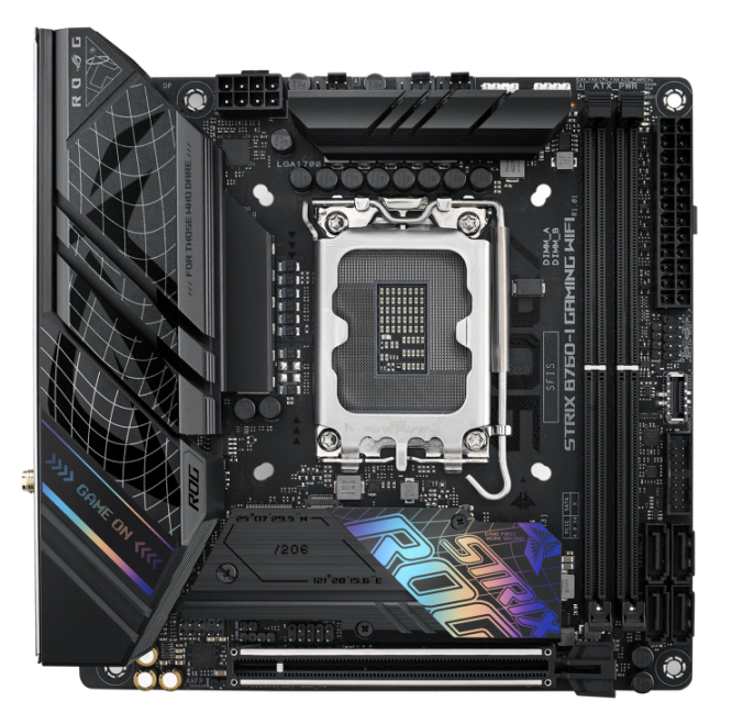 LGA1700 ASUS Материнская плата mini-ITX ASUS ROG STRIX B760-I GAMING WIFI (LGA1700, B760, 4*DDR5 (7600), 4*SATA 6G RAID, 2*M.2, PCIE, 2.5Glan, WiFi, BT, HDMI, DP,