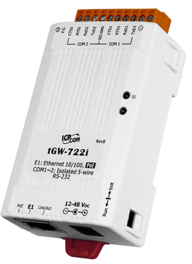 Преобразователь ICP DAS tGW-722i CR Tiny Modbus/TCP to RTU/ASCII Gateway with PoE and 2 Isolated RS-232 Ports (RoHS)