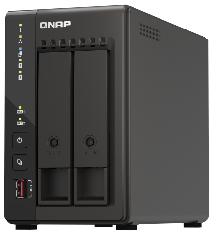 Сетевой RAID-накопитель QNAP TS-253E-8G 2 отсека 3,5/2,5, 2 порта 2,5 GbE BASE-T, 2 HDMI-порта. Intel Celeron J6412 2,0 ГГц (2,6 ГГц), 8 ГБ.