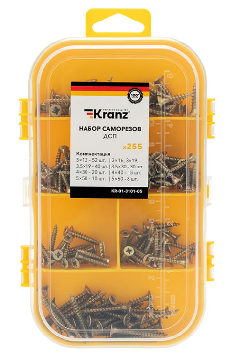 Наборы крепежа  Xcom-Shop Набор KRANZ KR-01-3101-05 саморезов для ДСП 255 шт.