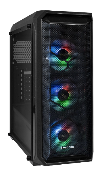 Корпус ATX Exegate Miditower i3 NEO-PPH500 EX295120RUS черный, БП 500W, передняя и боковая панели из закаленного стекла, пылевые фильтры, 3 вент. 12см