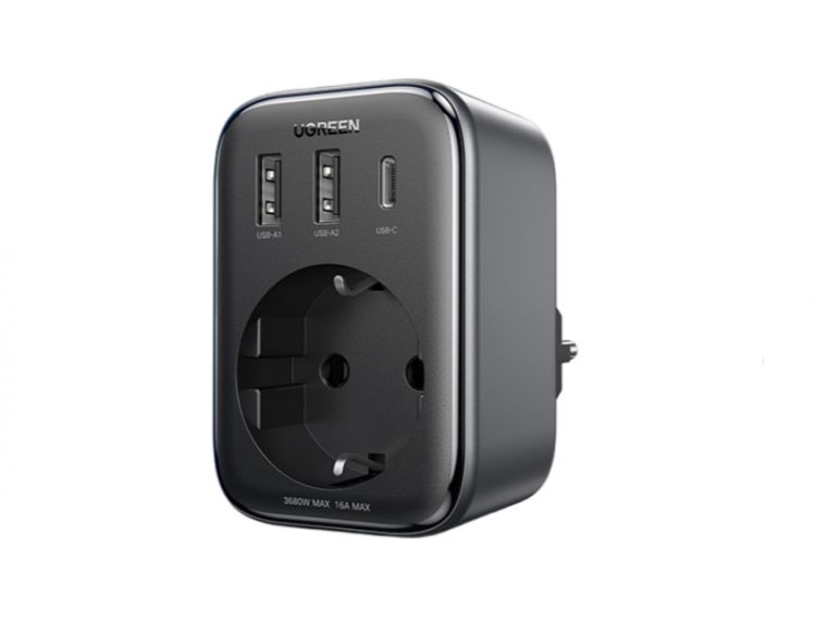 Зарядное устройство сетевое UGREEN CD314 90613 1 AC outlets+30W 2A1C, черный