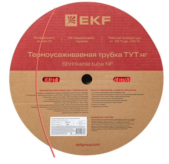  Термоусаживаемая трубка EKF tut-6-r ТУТ нг 6/3 красная рулон