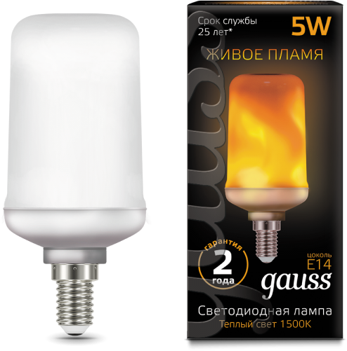 Лампа светодиодная Gauss 157401105 LED T65 Flame 5W E14 20-80lm 1500K