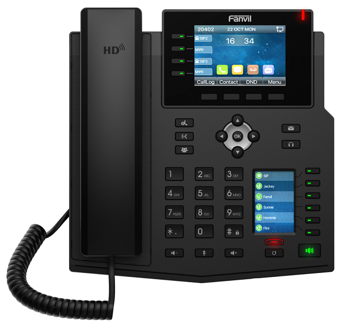Телефон VoiceIP Fanvil X5U 16 линий SIP, 2 порта Ethernet 10/100/1000, цветной основной дисплей 3,5”, встроенный BlueTooth, IPb6, PoE