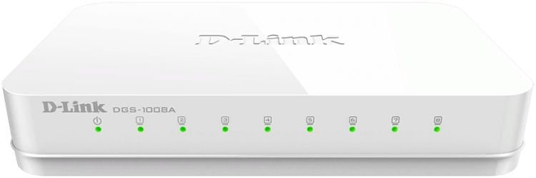 Коммутатор неуправляемый D-link DGS-1008A 8*10/100/1000 Base-T и функцией энергосбережения, plastic case