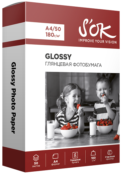 Фотобумага Sakura'OK SA4180050G глянцевая, формат А4, плотность 180г/м2, 50 листов