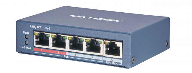  Коммутатор PoE HIKVISION DS-3E0505P-E/M 4хRJ45 1000M PoE с грозозащитой 6кВ/Uplink порт 1000М Ethernet, бюджет PoE 35Вт, пропускная способность 10Гб/с