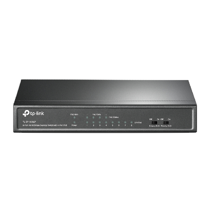 Коммутатор TP-LINK TL-SF1008LP 8-портовый 10/100 Мбит/с неуправляемый с 4 портами PoE, металлический корпус, настольная установка, бюджет PoE 41 Вт