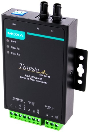 Преобразователь MOXA TCF-142-M-ST RS-232/422/485 в многомодовое оптоволокно, разъем ST, 12-48 DC, металл
