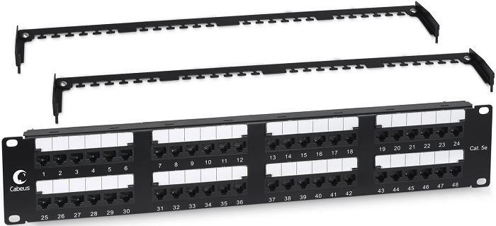 Патч-панель Cabeus PL2-48-Cat.6-Dual 19, 2U, Cat 6, 48 портов RJ45 (8p8c), неэкранированная, Dual IDC (110/KRONE)