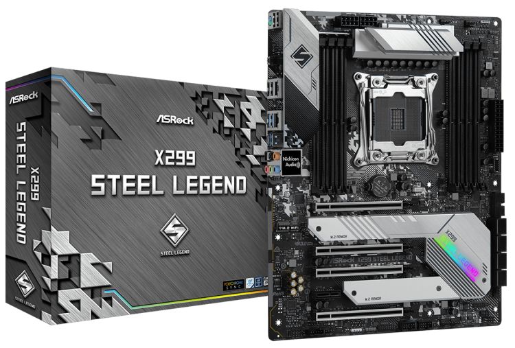 Материнская плата ATX ASRock X299 STEEL LEGEND (LGA2066, X299, 8*DDR4(4200), 8*SATA 6G RAID, 2*M.2, 5*PCIE, 7.1CH, 2*Glan, 5*USB 3.2, 2*USB Type-C) BO