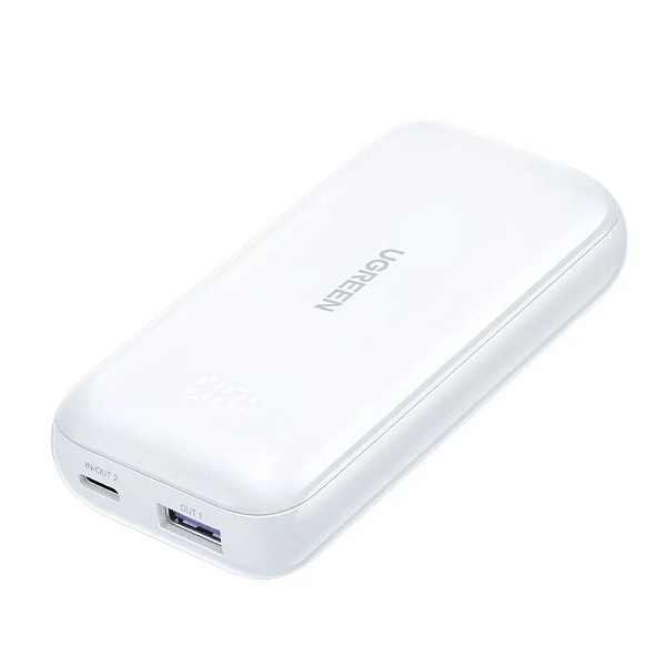   Xcom-Shop Аккумулятор внешний UGREEN PB501 25189_ 10000mAh Mini Quick Charging 30W Power Bank 30W с цифровым экраном. Цвет: белый