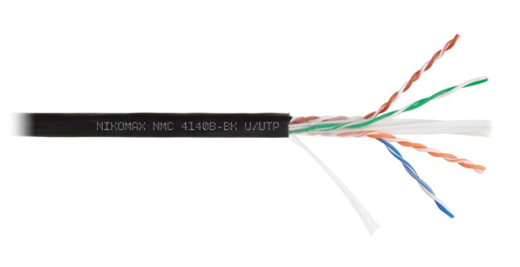  Кабель витая пара U/UTP 6 кат. 4 пары NIKOMAX NMC 4140B-BK 23AWG(0.55 мм), медь, одножильный (solid), внешний, PE, чёрный, уп/305м