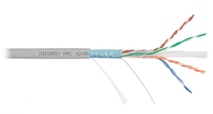 Кабель витая пара F/UTP 6а кат. 4 пары NIKOMAX NMC 4255C-OR 23AWG(0.57 мм), медь, одножильный (solid), внутренний, полимерный материал, нг(A)-HF, оран