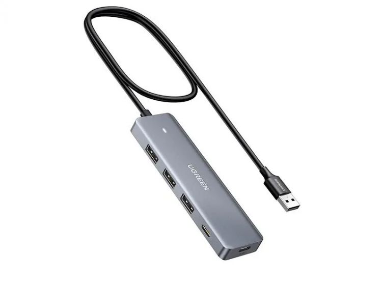 USB разветвители Концентратор UGREEN CM219 15920_ 3*USB-A 3.0+ 1* USB-C 3.0 HUB with USB-C Power Port, black/silver