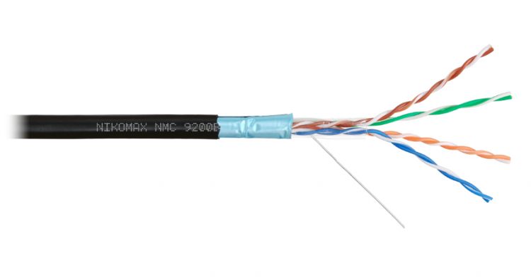  Кабель витая пара F/UTP 5e кат. 4 пары NIKOMAX NMC 9200B-BK 24AWG(0.52 мм), медь, одножильный (solid), внешний, PE, чёрный, уп/305м