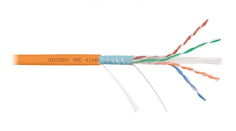 Кабель витая пара F/UTP 6 кат. 4 пары NIKOMAX NMC 4240C-OR 23AWG(0.55 мм), медь, одножильный (solid), внутренний, полимерный материал, нг(A)-HF, оранж