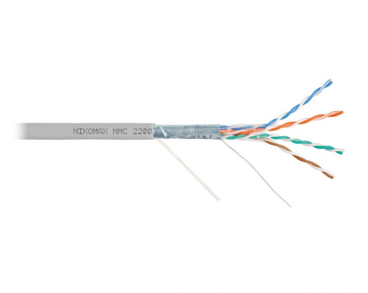 Кабель витая пара F/UTP 5e кат. 4 пары NIKOMAX NMC 2200A-GY 24AWG(0.50 мм), медь, одножильный (solid), внутренний, PVC, серый, уп/305м