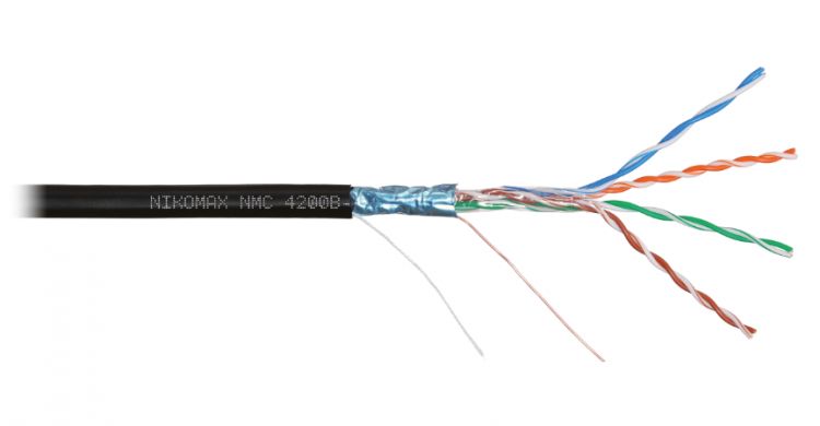 Кабель витая пара F/UTP 5e кат. 4 пары NIKOMAX NMC 4200B-BK 24AWG(0.51 мм), медь, одножильный (solid), внешний, PE, чёрный, уп/305м