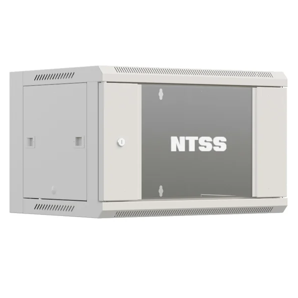 Шкаф настенный NTSS W 6U 600х450х370мм, 2 профиля 19, дверь стеклянная, серый RAL 7035 (NTSS-W6U6045GS)