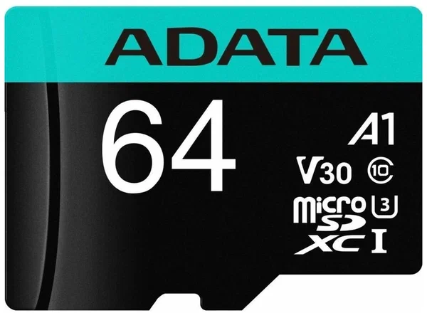 Карта памяти MicroSDXC 64GB ADATA AUSDX64GUI3V30SA2-RA1 UHS-I U3 Class 10/V30S/A2, Adapter, 100/80 MB/s, RTL