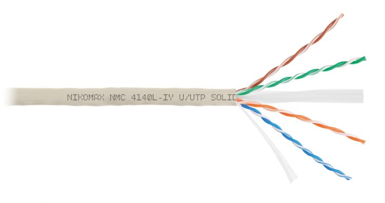 Кабель витая пара U/UTP 6 кат. 4 пары NIKOMAX NMC 4140L-IY 23AWG(0.55 мм), медь, одножильный (solid), внутренний, полимерный материал, нг(A)-LSLTx, се