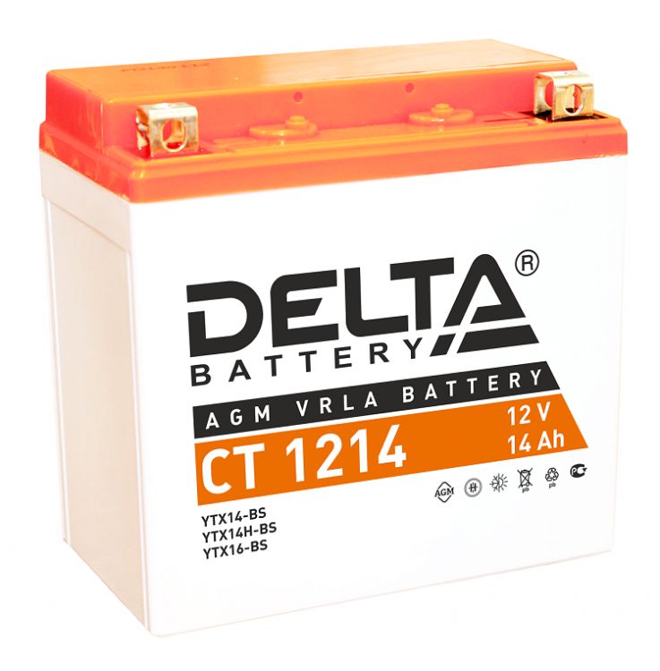 Аккумулятор Delta CT 1214 12В, 14Ач, battery replacement YTX16-BS, YB16B-A