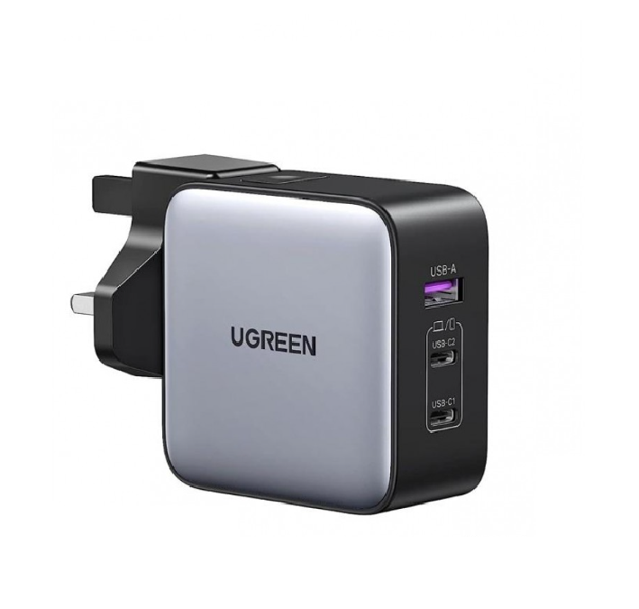 Зарядное устройство сетевое UGREEN CD296 90409 USB-A/2*USB-C GaN, 65W со сменными вилками, серый космос