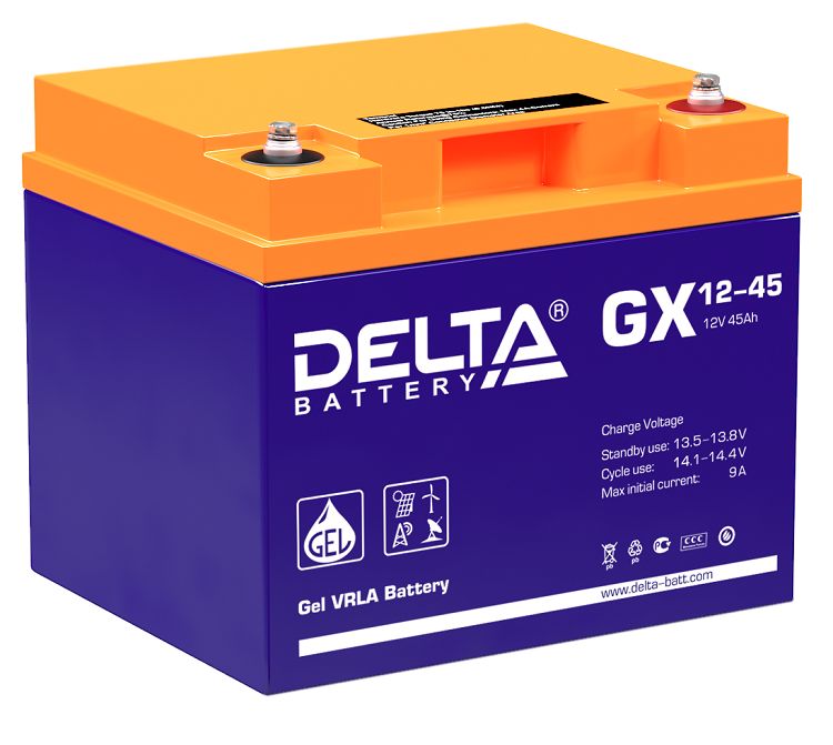 Батарея Delta GX 12-45 12В, 45Ач, 197/165/170