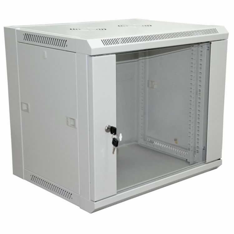  Xcom-Shop Шкаф настенный 19, 6U Rexant 04-2200 600×450×370 мм (ШxГxВ) - передняя дверь стекло, боковые стенки съемные (разобранный), RAL 7035