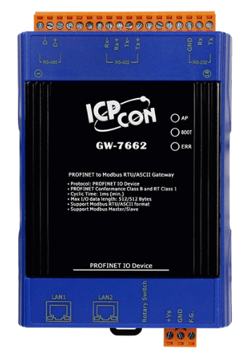 Преобразователь ICP DAS GW-7662 CR PROFINET to Modbus RTU/ASCII Gateway (RoHS)