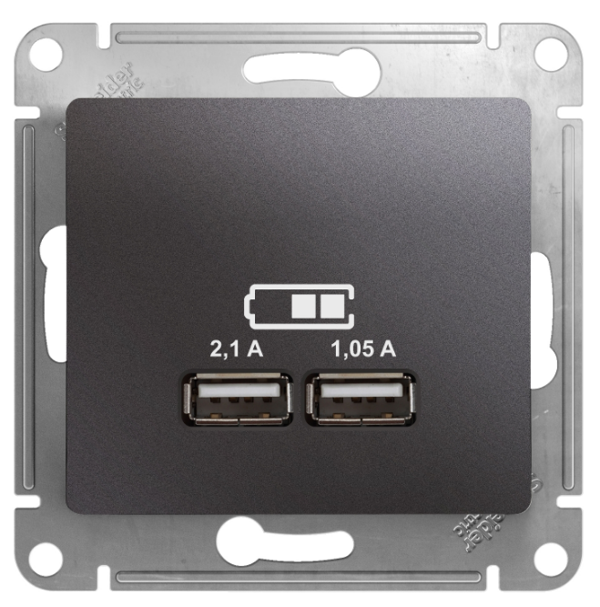 Розетка Systeme Electric GSL001333 Glossa USB 5В/2100мА, 2х5В/1050мА графит