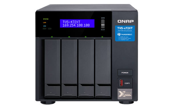 Сетевой накопитель QNAP TVS-472XT-PT-4G 4 отсека 3,5/2,5, 2хM.2, 10 GbE BASE-T, 2хThunderbolt 3. Pentium 3,1 ГГц, 4 ГБ DDR4