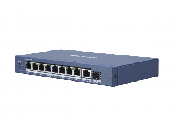Коммутатор PoE HIKVISION DS-3E0510P-E неуправляемый, 8хRJ45 1000M PoE с грозозащитой 6кВ/Uplink порт 1000М Ethernet/1000М SFP uplink порта, 802.3af/at