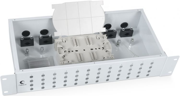 Кросс-бокс Cabeus FO-19-48ST оптический 19 на 48 ST(FC) со сплайс-кассетой и КДЗС (без пигтейлов и проходных адаптеров)