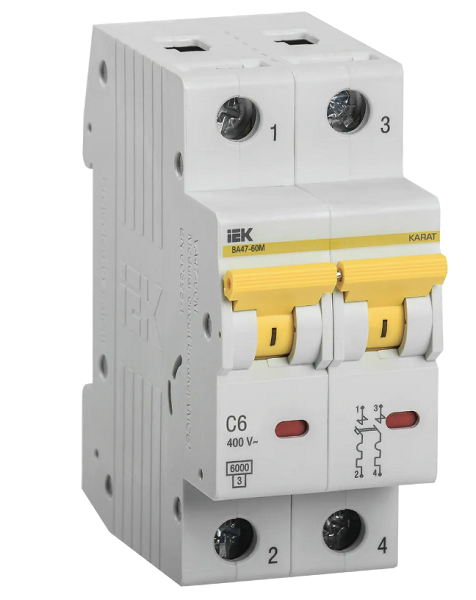 Автоматический выключатель модульный IEK MVA31-2-006-C 2п C 6А 6кА ВА47-60M